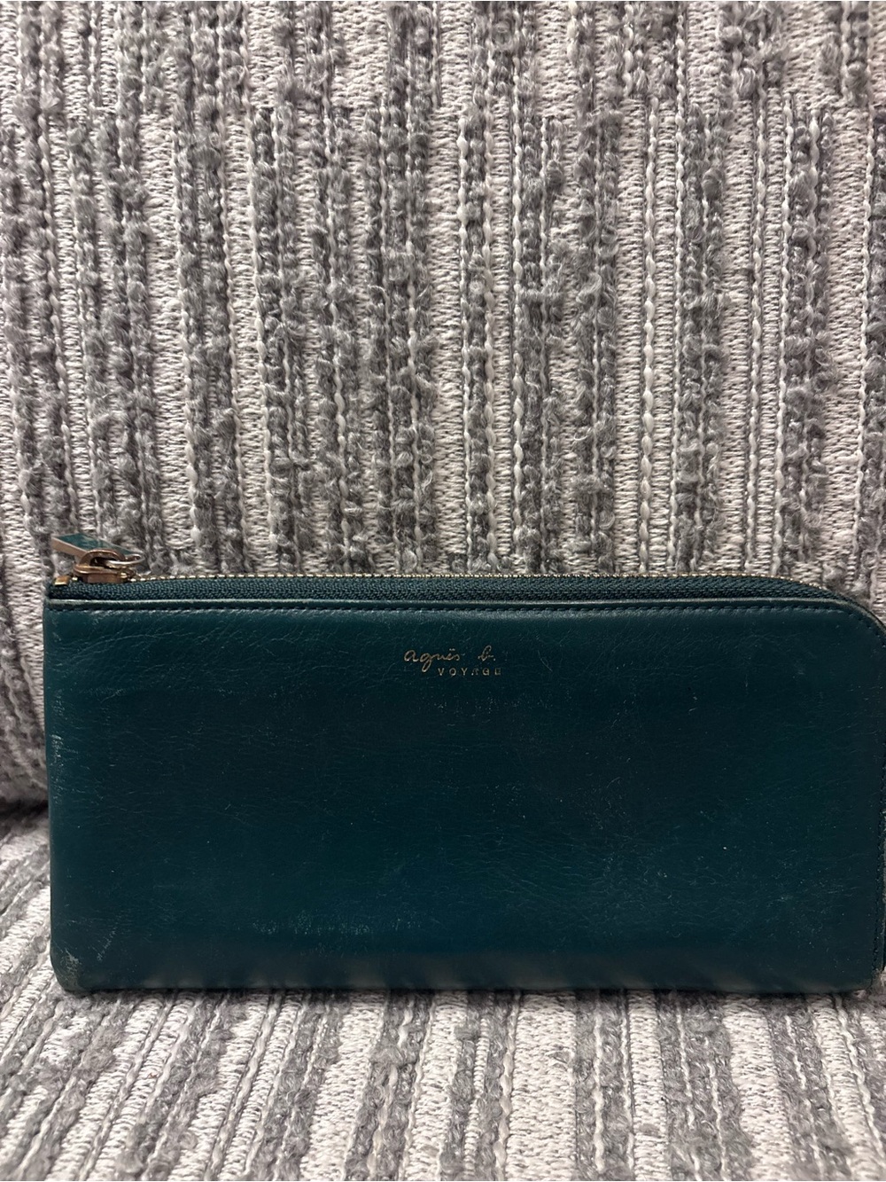 Agnes B. Teal Leather Zip Wallet